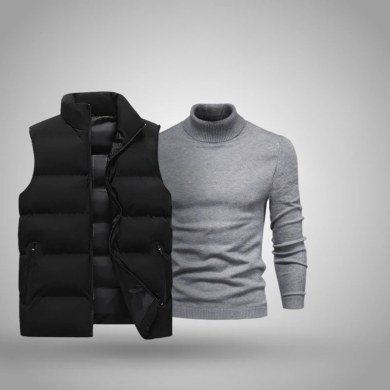 RL Winter-Style-Set für Herren – Schwarze Mütze, Weste & Pullover