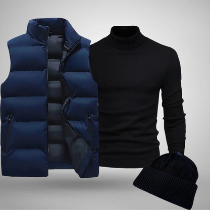 RL Winter-Style-Set für Herren – Schwarze Mütze, Weste & Pullover