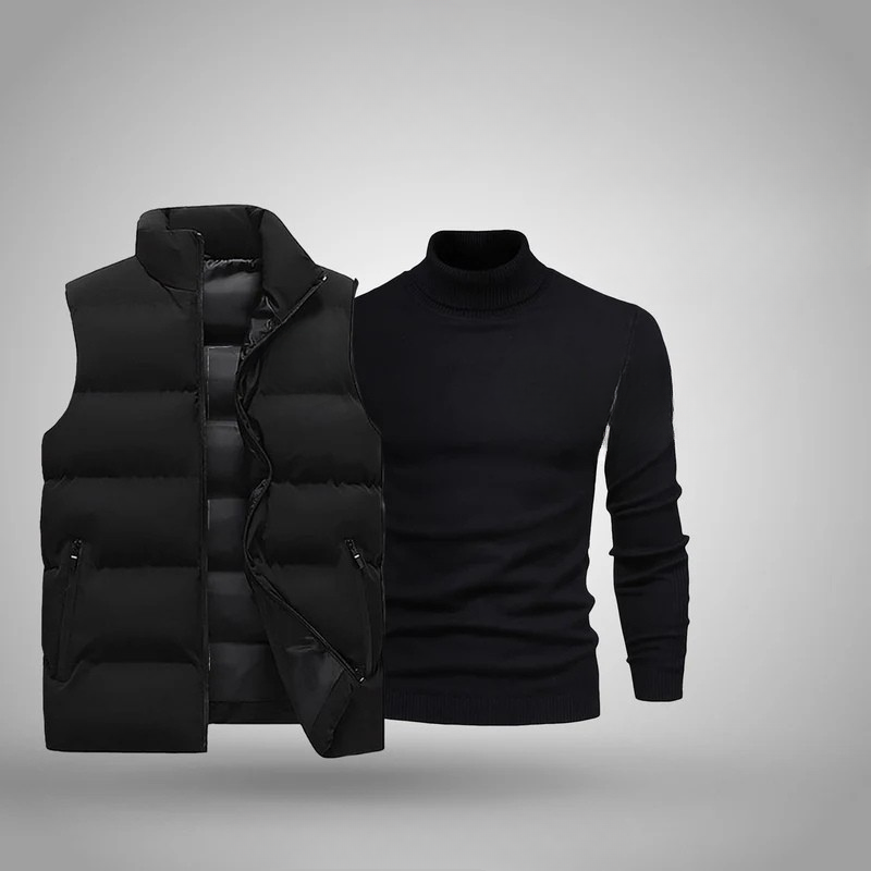 RL Winter-Style-Set für Herren – Schwarze Mütze, Weste & Pullover