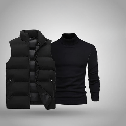 RL Winter-Style-Set für Herren – Schwarze Mütze, Weste & Pullover