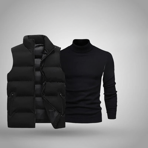 RL Winter-Style-Set für Herren – Schwarze Mütze, Weste & Pullover